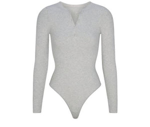 Ribbed henley bodysuit
