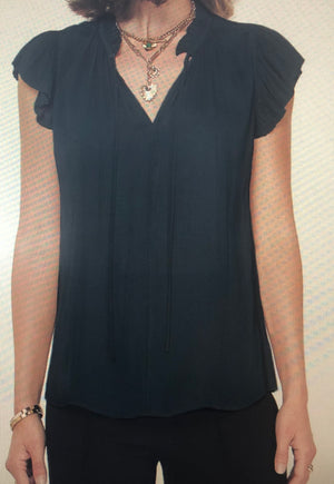 Flutter short sleeve split neck blouse