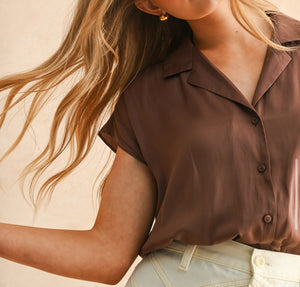 Cap sleeve button up blouse