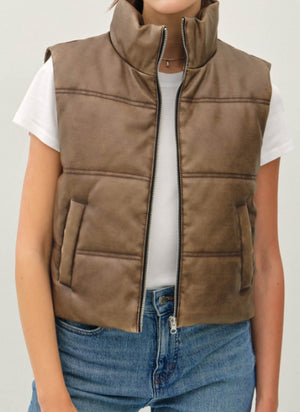 Vegan leather puffer vest