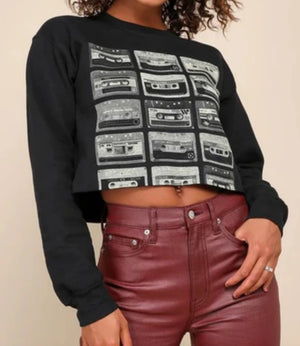 Cassette tape pullover crop