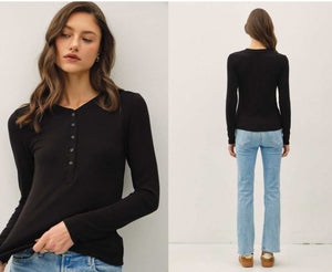 Henley, Ultra soft ribbed, long sleeve