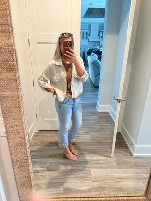 Frayed hem linen jacket
