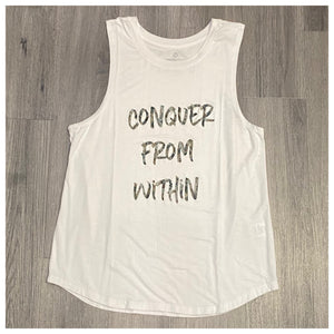 “Conquer From Within” graphic muscle tank