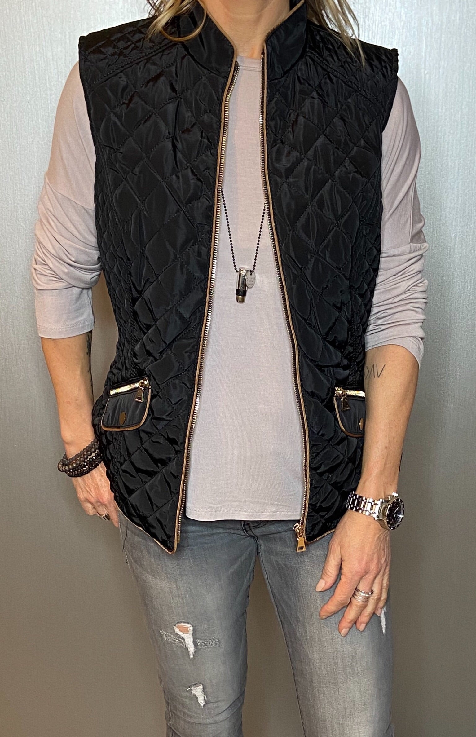 Fur lined, quilted vest
