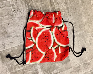 Watermelon print drawstring bag