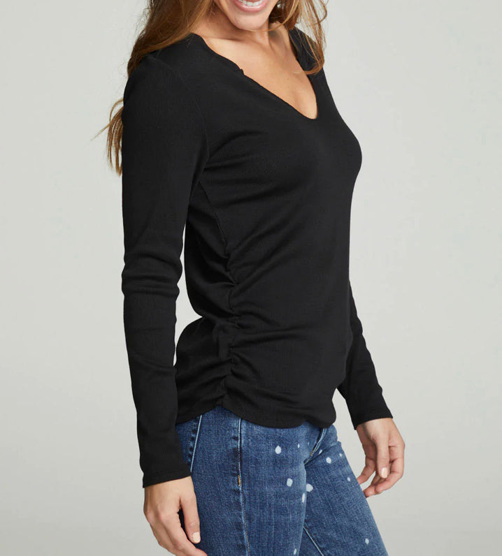 Chaser brand long sleeve ruched sides tee