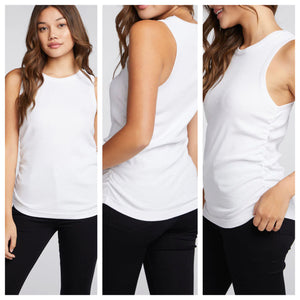Shirred Crew Neck Muscle Tank