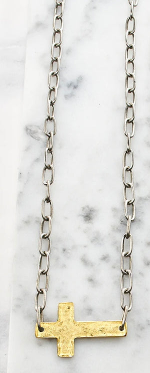 Two tone cross necklace