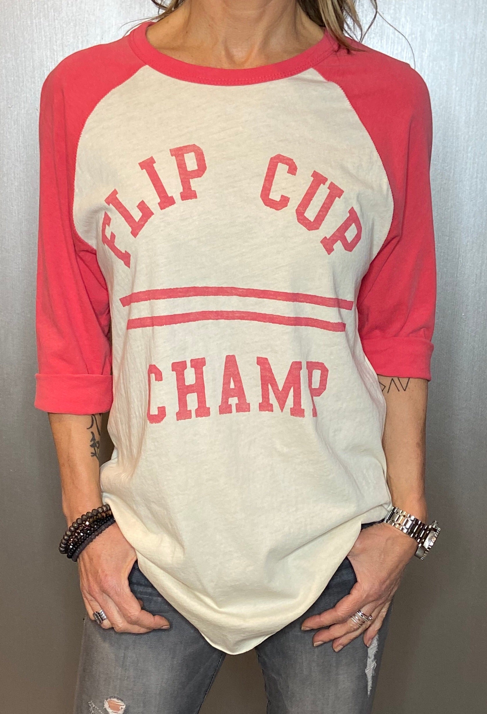 FLIP CUP CHAMP baseball tee