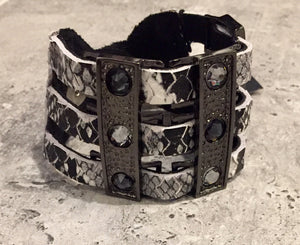 Snake print leather cuff bracelet
