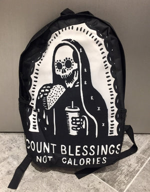 “Count blessings not calories” backpack