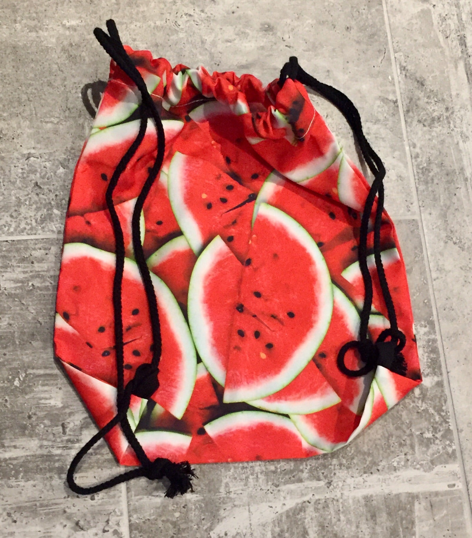 Watermelon print drawstring bag