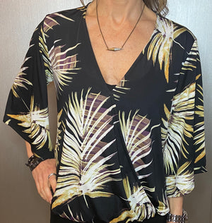 Palm print surplice blouse
